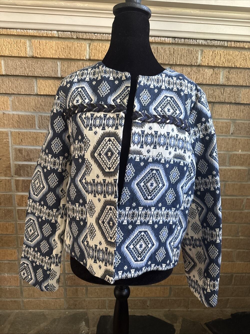 Endless Rose Tribal Print Denim Blue Jacket Large Southwestern Navajo Inspo Boho